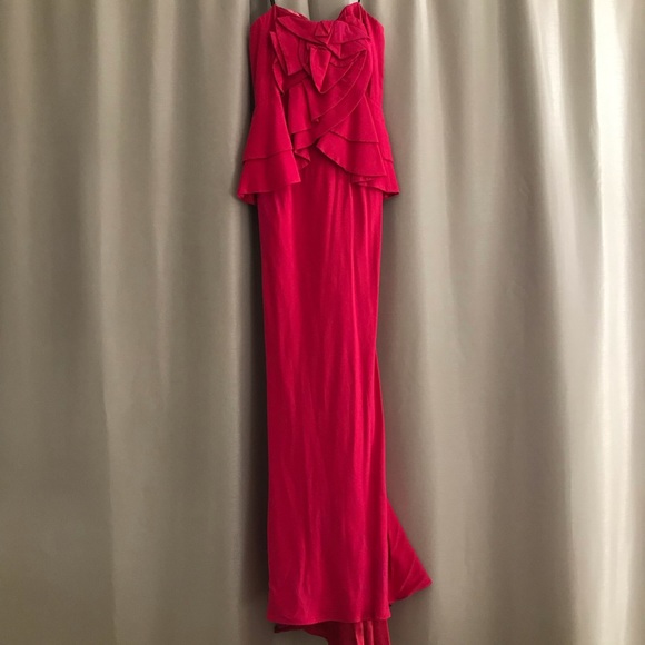 ABS Allen Schwartz Pink Ruffle Peplum Gown - Picture 1 of 3